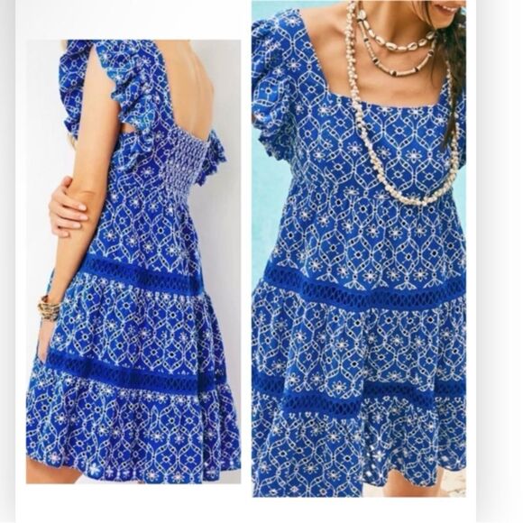 Lilly Pulitzer Morrie Ruffle Sleeve Eyelet Dress size 0 NWT - Picture 1 of 11